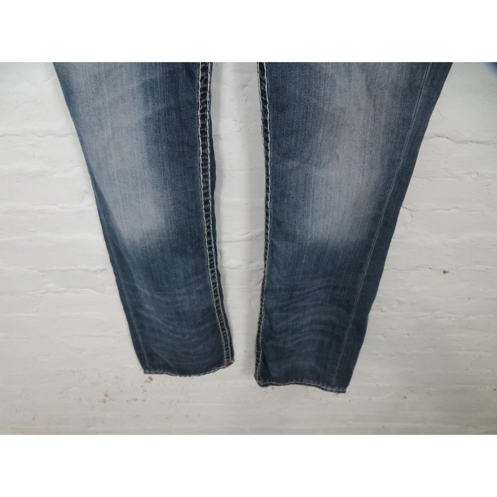 Vtg True Religion Red Super T Jeans Mens 38x34 Thick Stitch Flap Pockets Blue